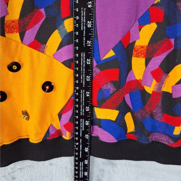 Womens Top Large Vintage Statement Colorful Patchwork Unique Sequins Dopamine - Picture 6 of 7